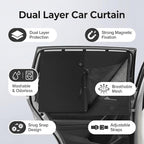 2Pack Car Side Window Curtain Sun Shade,Car Window Shade,Double Layer Sun Shade with Strong Magnets,Universal Sunshade for Cars SUV Trucks(Black-mesh,2PC)