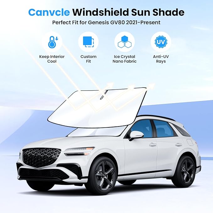 Windshield Sun Shade for 2021-2025 2026 Genesis GV80 Accessories Thicken 6-Layer Front Window Sunshade Cover Sun Visor Protector Foldable Block UV Rays Keep Vehicle Cool