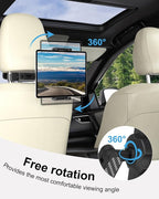 Backseat Tablet Holder for Car Headrest, Anti-Shake Adjustable Arm Mount for Kids, Foldable Car Tablet Mount for Road Trips, Fits iPad Pro/Air/Mini, Galaxy Tab, Fire (4-13”)