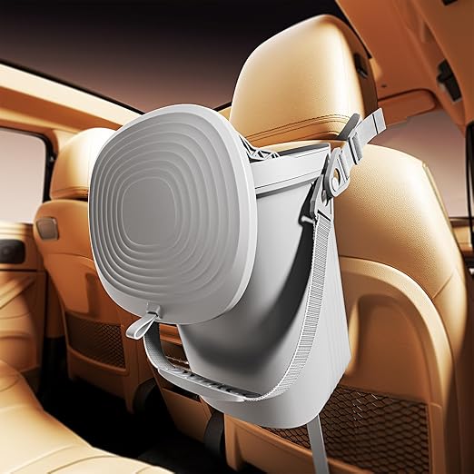 Trash Can for Car Garbage: Leakproof Silicone Car Waste Bin w/Lid for Drivers and Passengers; 2 Gallon Garbage Container for Vehicle, Sedan, SUV, Van, MPV & Truck (Gray)