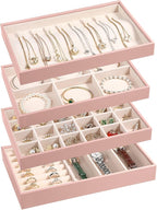 LANDICI Stackable Jewelry Organizer Trays 4 Set,PU Leather Jewelry Organizer Drawer,Jewelry Storage Display Tray for Earring 