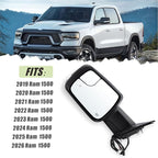 Left Driver Side Mirror Fits 2019-2026 Ram 1500 With Power Folding Heated Turn Signal Puddle Light Blind Spot Temperature Sensor Matte Black Replace#68462771AB(9+6Pins)