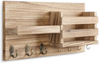 Lwenki Mail Organizer for Wall Mount – Key Holder with Shelf Includes Letter Holder and Hooks for Coats, Dog Leashes – Rustic
