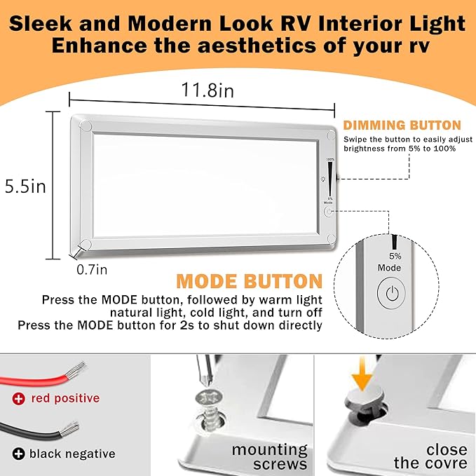 2 Pack RV Lights Interior,3 Color RV LED Super Bright Fixture,12V RV Ceiling Dome Light with ON/Off Dimmable Switch Energy Saving Gift Package for RV/Camper/Car/Trailer/Boat