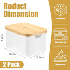 Novabright 2 Pcs Collapsible Storage Basket with Bamboo Lids 15" x 10" Foldable Fabric Storage Bins with Handles for Organizi