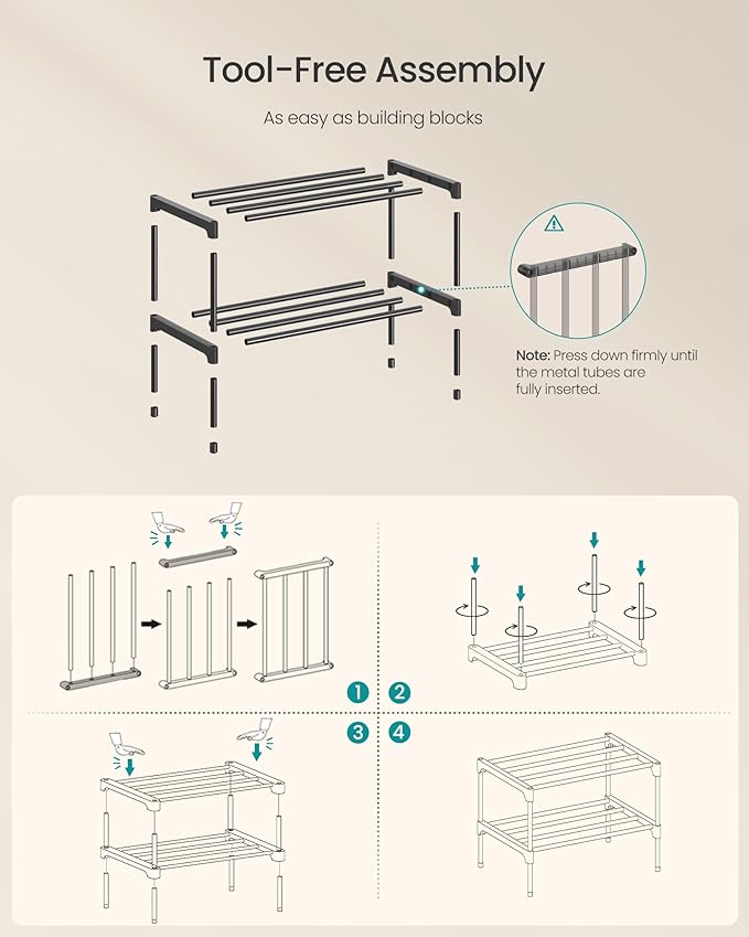 SONGMICS 2-Tier Shoe Rack for Closet, Compact Metal Shoe Organizer Shelf for Entryway, Bedroom, Small Spaces, Stackable, 11.8