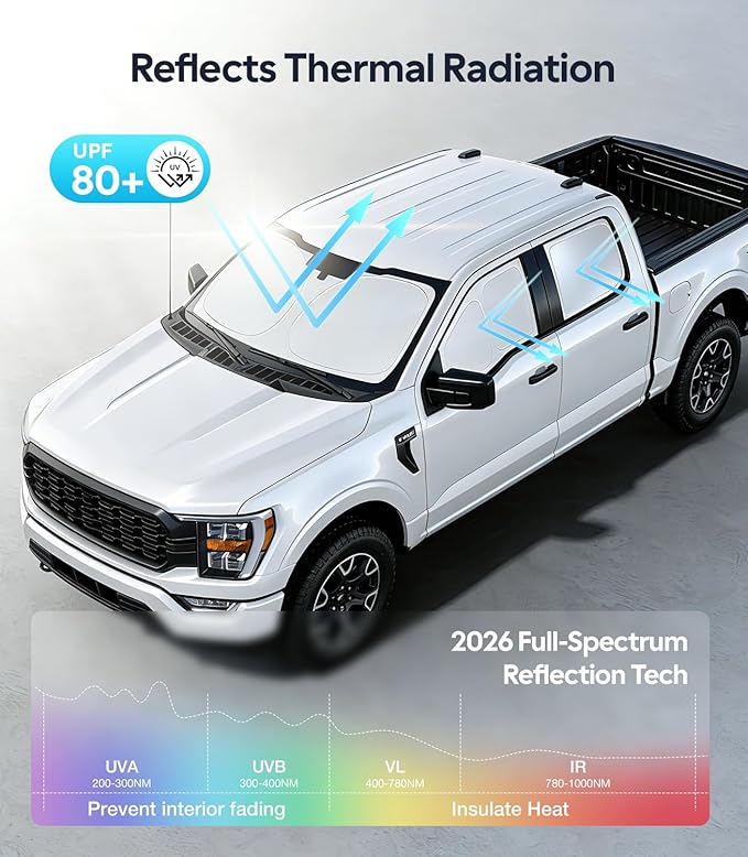 Wigoo 2026 Upgrade 6PCS Full Set Window Sunshade for Ford F150 4Doors 2021-2026 [7-Layer Cooler & Blacker, Ice-Crystal Tech] with Windshield for Sun Block, Baby, Camping, Privacy Napping, Relax