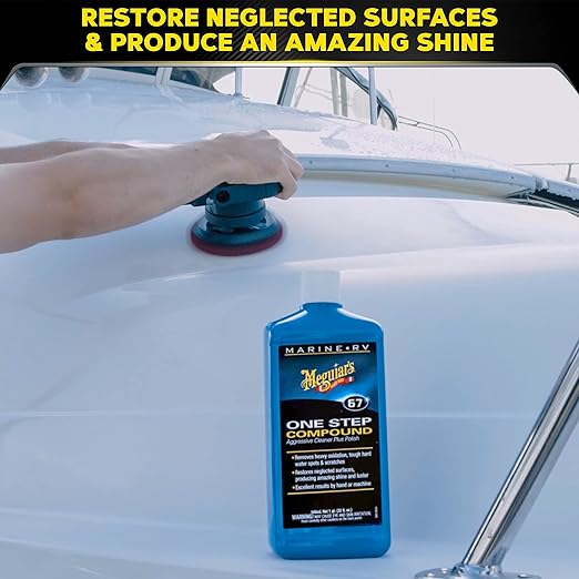 Meguiar’s Marine/RV One Step Compound, M6732, Removes Oxidation, Stains, Scratches, and Water Spots, Restores Color and Shine to Fiberglass Gel Coat Finishes, Christmas Gift Ideas for Car Dads, 32 Oz