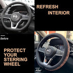 PINCTROT D Shaped Chenille Leather Steering Wheel Cover, Soft Mottled Colors, Sweat-Proof, Non-Slip Grip, All-Season Comfort,