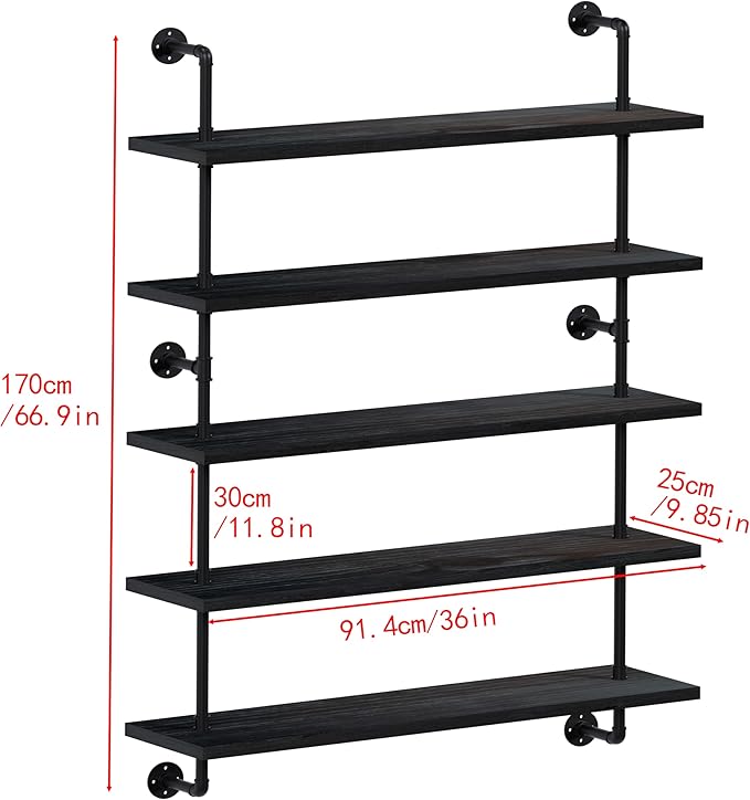 Floating Shelves for Wall Living Room Shelves Bookshelf Industrial Pipe Shelving Shelf Real Wood Planks 36 inch Rustic Wall S