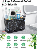 GFWARE Marble Toothbrush Holders, 5 Slots Bamboo Toothbrush and Toothpaste Holder for Bathroom Counter with Drainage, Kids El