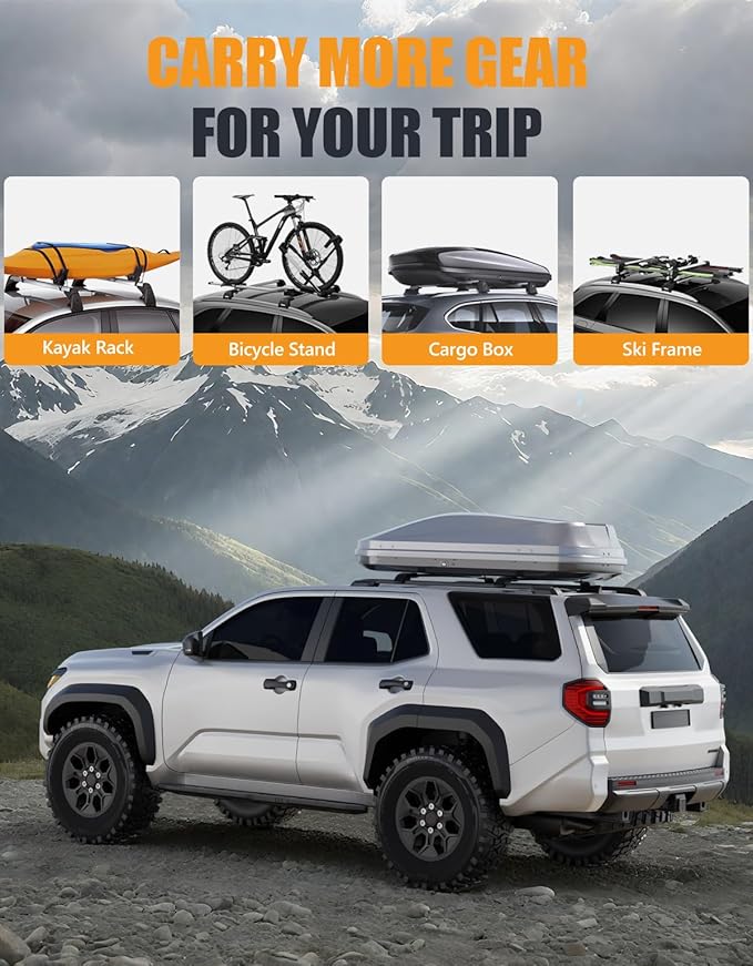 KINGGERI 300LBS Lockable Roof Rack Cross Bars Compatible with Toyota 4Runner 2025 2026 with Raised Side Rails, Aluminum Roof Rails Crossbars Rooftop Cargo Basket Carrier Bag Luggage SUV Accessories