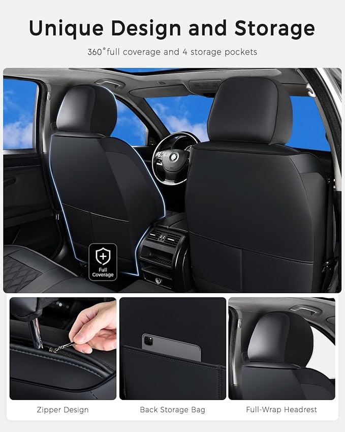Huidasource Front Seat Covers, Car Seat Covers Front Seats Nappa Leather, Side Elastic Fabric, Compatible with Airbags, Seat 
