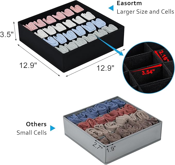 Underwear Organizer 4 Pack, 24 Cell Sock Drawer Organizer Divider, Sock and Underwear Drawer Organizer Foldable Tie Organizer
