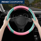 Road Comforts Car Steering Wheel Cover - Microfiber Leather Steering Wheel Wrap Sports 14.5-15 Inch Steering Wheel Cover Non-