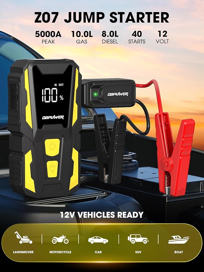 DBPOWER 5000A Jump Starter, 74Wh Car Battery Jump Starter for Up to 10.0L Gas and 8.0L Diesel Engine, 12V Portable Jump Box