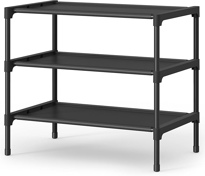 SONGMICS Shoe Rack, 3-Tier Shoe Storage Organizer, Space-Saving, 11.7 x 16.5 x 19.1 Inches, Entryway, Metal Frame, Non-Woven 
