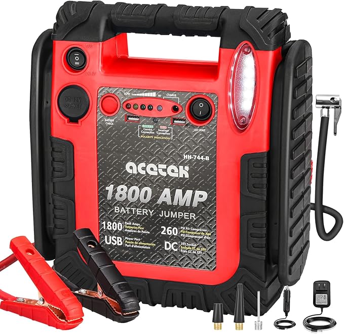 1800 Amp Jump Starter with Air Compressor, acetek Car Battery Jump Starter 260 PSI Tire Inflator, 20000mAh 12V Auto