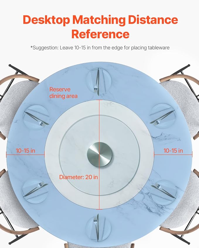 VEVOR 20 in Glass Lazy Susan Turntable, 360° Rotation Round Clear Tabletop Rotating Tray, Tempered Glass Dining Table Centerp