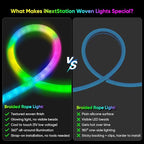 iNextStation 360° Glow USB Rope Lights 16.4FT RGB LED Lights, Braided Silicone Led Strip Lights, IP67 Waterproof, APP/Remote Control, Music Sync, Neon Lights Strip Color Changing for Outdoor/Indoor