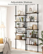 ALLZONE 5 Tiers Narrow Bookshelf, Tall Adjustable Ladder Book Shelf with Open Storage, Floor to Ceiling Tension Mount, Wooden