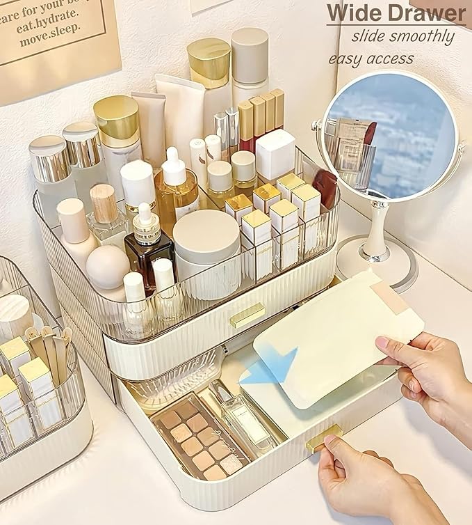 Makeup Organizer with Stackable Drawers, Bathroom Countertop Vanity Organizers and Storage, Ideal for Desk and Dresser, Great