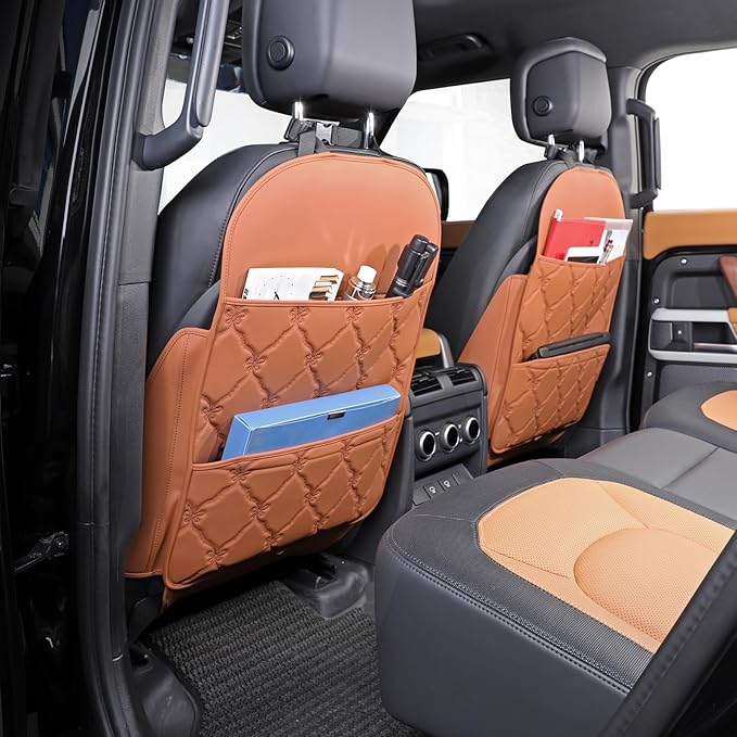 Seat Back Protector + Large Capacity Pocket Storage Organizer,Preventing The Impact of Children Stepping on The Seat Backrest (Style B-Brown)