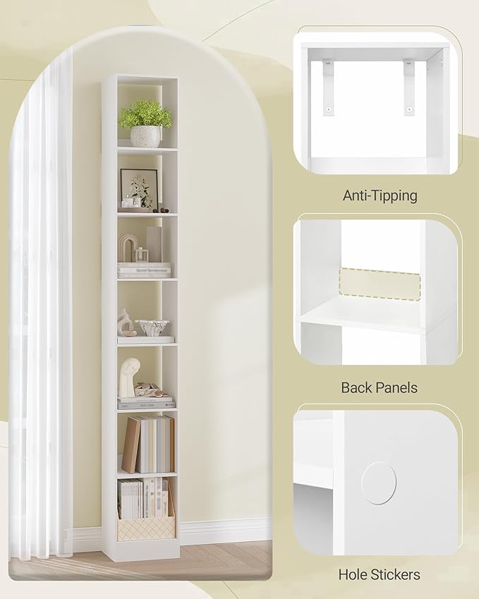 Hzuaneri Bookcase, Tall Narrow Bookshelf, Open Display Storage Shelf, Skinny Cube Book Shelf with Adjustable Shelves, CD Rack