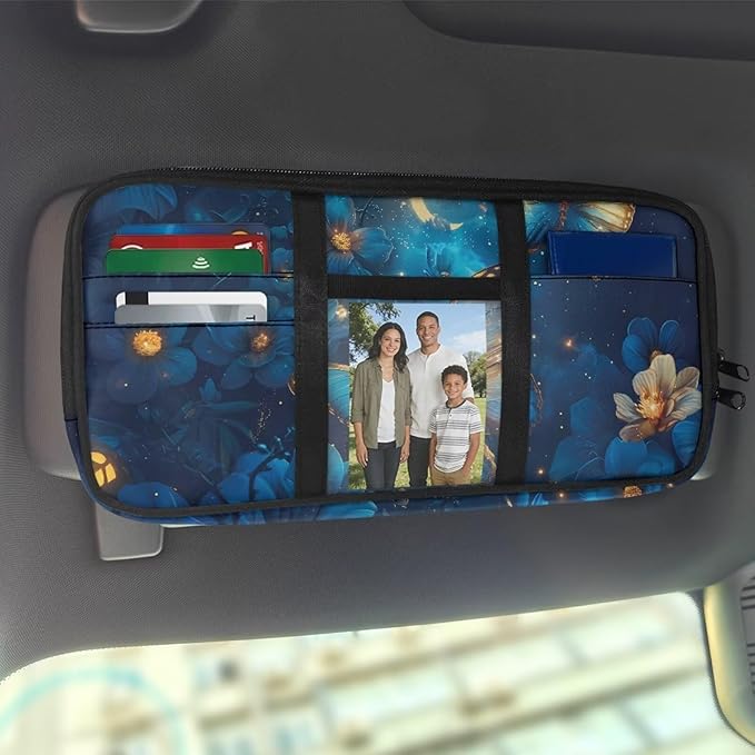 Butterfly Sun Visor Organizer Small Auto Interior Visor Storage Pouch Holder with Zipper Auto Sunshade Organizer Bag, Sunvisor Storage Fashion Car Accessories Fit for AUTO SUV & Truck