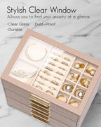 VLANDO 6 Layer Jewelry Box for Women, Glass Lid Jewelry Organizer with 6 Drawers for Necklaces Rings Earrings Bracelets - Tof