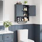 RRX Bathroom Cabinet Wall Mounted Medicine Cabinets with Towels Bar, Over The Toilet Storage Cabinet with 2 Doors and Adjusta