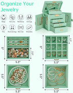 AKOZLIN 4-Tier Jewelry Box Leather Jewelry Storage Organizer with 3 Drawers Lockable for Women Girls Ring Necklace Earring Br