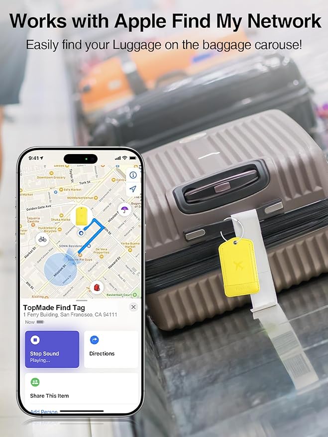 TopMade Smart Luggage Tag with Find My, Premium Leather Luggage Tags for Suitcase, Travel Bags, Backpacks, Anti-Lost Suitcase