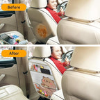 kids Leather Car Backseat Organizer with Foldable Table Tray, Car Storage Organizer with Tablet Holder, Car Seat Back Protectors Kick Mats, Travel Accessories (Beaver)