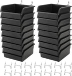 Foraineam 16 Pack Pegboard Bins with Metal Hooks, Black Garage Workbench Bins Cups Peg Board Accessories Kit, Pegboard Tools 