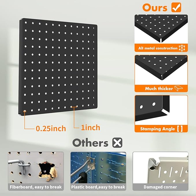 Peg Board, 4 Pack Metal Pegboard Kit,Black Pegboard Wall Organizer with 32 Pcs Hooks, Peg Board for Walls Home, Garage Tool S