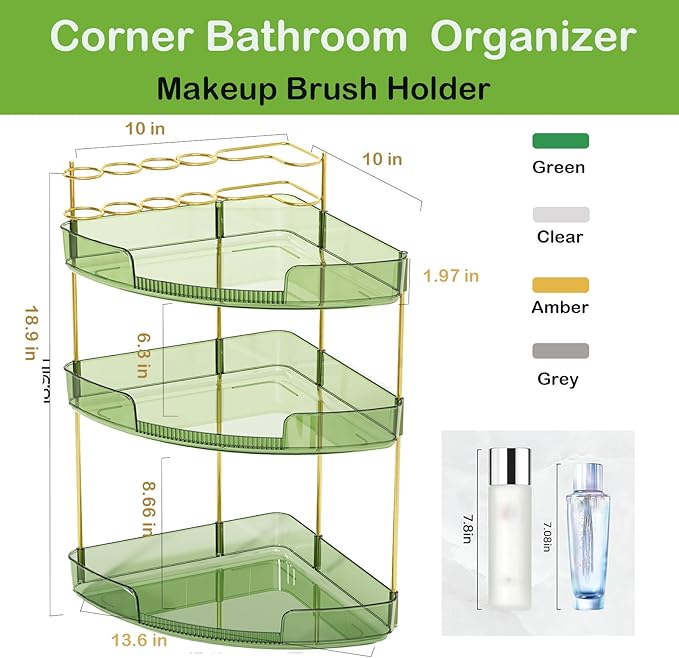 FELIZHOUSE 3-Tier Makeup Organizer for Vanity & Bathroom Countertop – Acrylic Storage Shelf with Perfume Tray & Makeup Brush 