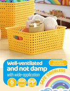 WYT 6-Pack Plastic Small Shelf Storage Weave Baskets Organizing for Cabinets and Pantries, Yellow