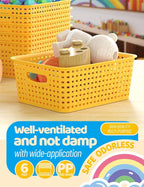 WYT 6-Pack Plastic Small Shelf Storage Weave Baskets Organizing for Cabinets and Pantries, Green