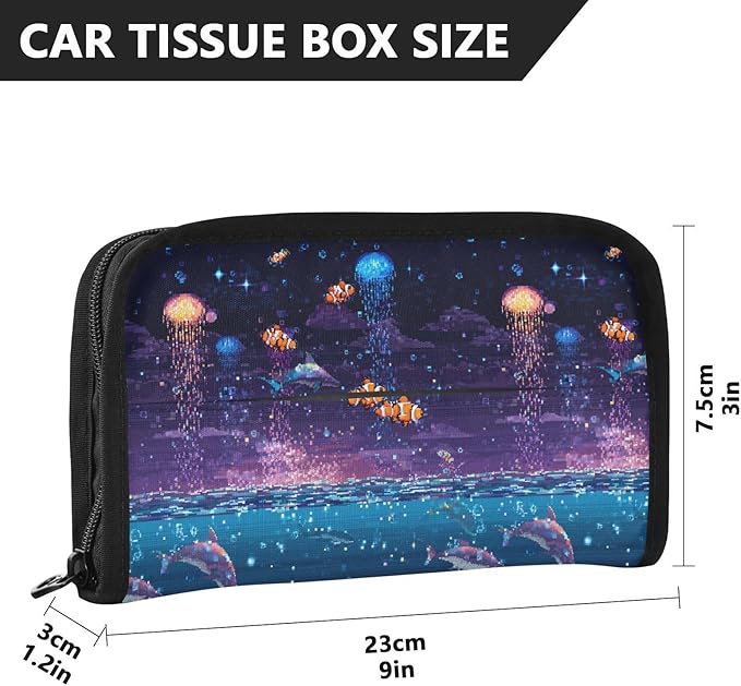 Car Tissue Holder Car Visor Organizer Tissue Box Holder for Car Sun Visor Organizer with Car Vehicle Accessories Essentials Interior for Women Men Purple Jellyfish Clownfish Dolphin