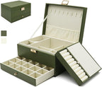 Jewelry Organizer Box, Jewelry Box Organizers for Women Girls, 3 Layers Large Leather Jewels Storage Case for Earring, Rings,