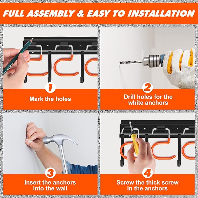 TVKB 68'' All Metal Garden Tool Organizer Adjustable Garage Tool Organizer Wall Mount Garage Organizers and Storage with Heav