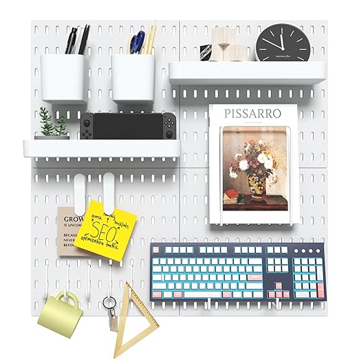 Pegboard Combination Kit, 4 Peg Boards White Pegboard for Walls, Office Wall Organizer, Gaming Room Wall, Nursery Storage, 22