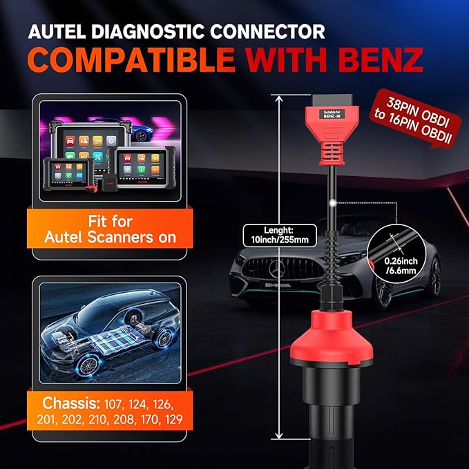 Autel Original BENZ-38 PIN Adapter, 38 Pin Male to 16 Pin Female OBDII Connector Compatible with Mercedes-Benz Pre-2001, Work