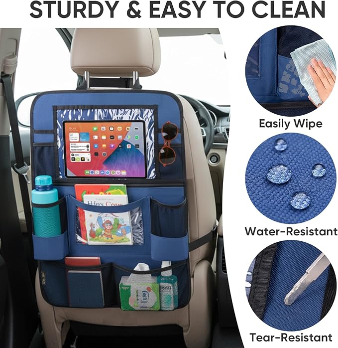 BALEINE Backseat Car Organizer, Back Seat Car Organizers and Storage, Kick Mats Back Seat Protector, Travel Accessories for Most Automotive (2 Pack, Navy)