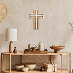 Wall Cross Retro Catholic Wooden Hanging Crosses Baptism with Metal Spiritual Religious Cross with Hook Silver Edge Blessed L