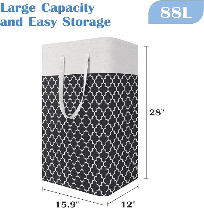 BlissTotes 3-Pack Laundry Basket, Freestanding＆Waterproof Laundry Hamper, Collapsible Tall Clothes Hamper with Easy Carry Han