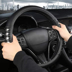 West Llama Microfiber Leather Car Steering Wheel Cover for Men Women,Universal Fit 14.5-15 inch(Leather Nails-Gray+Black-Stan