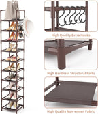 LANTEFUL Tall Shoe Rack 10-Tier Narrow Shoe Shelf Storage for 10-15 Pairs Shoe and Boot, Sturdy Shoe Storage Space Saving Cor