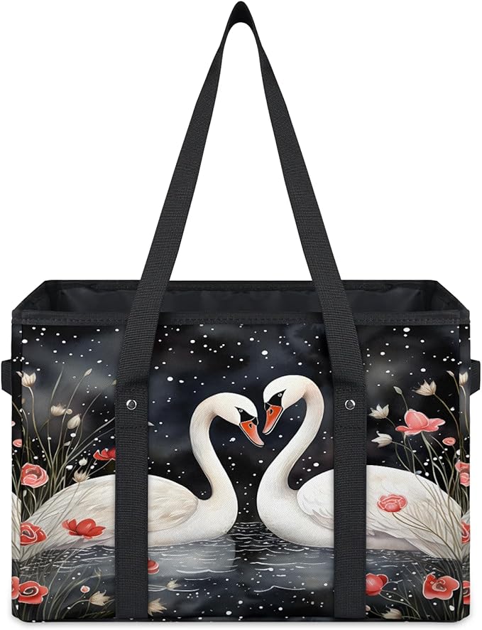 Reusable Grocery Bags Heavy Duty Shopping Bags Foldable Large Tote Bags with Long Handles & Hard Bottom